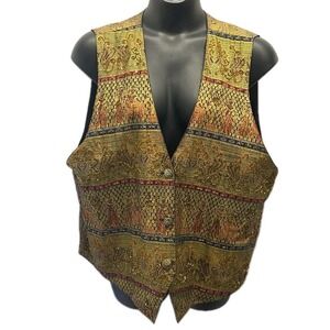 Vintage Halsey Collection Beaded Vest Tapestry 1X Boho Festive Hippie Indie‎ Art